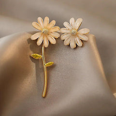 Glass White Daisy Flower Drop Earrings