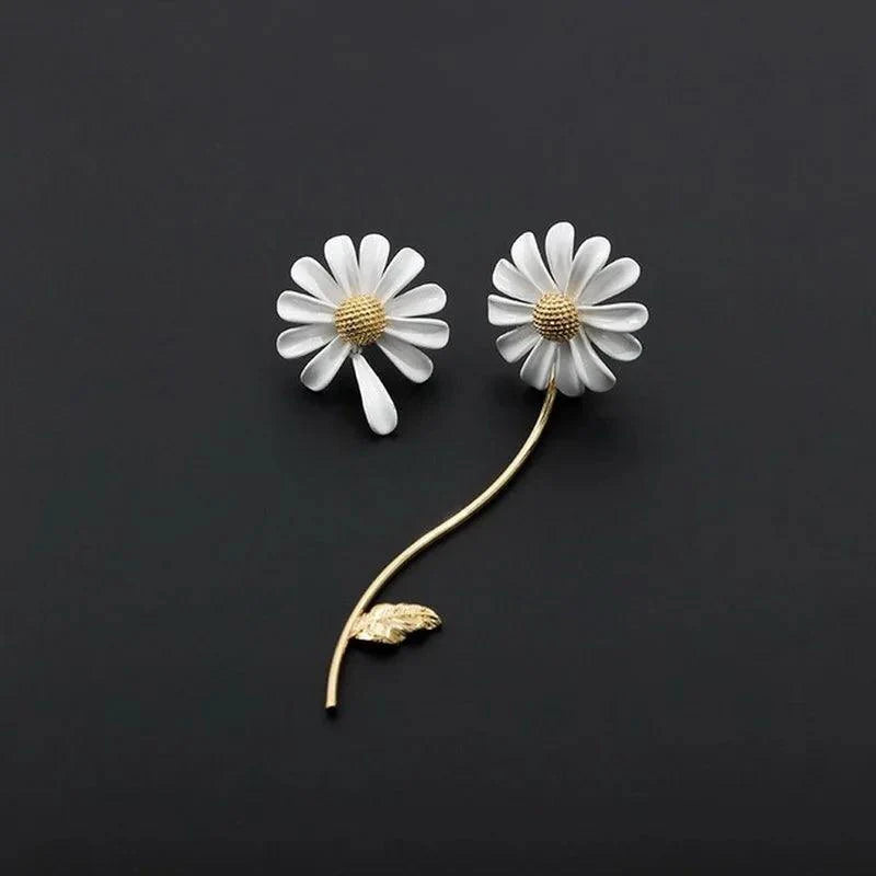 Glass White Daisy Flower Drop Earrings