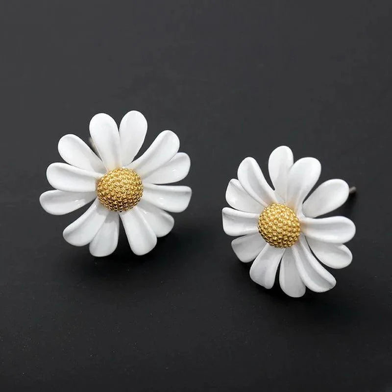 Glass White Daisy Flower Drop Earrings