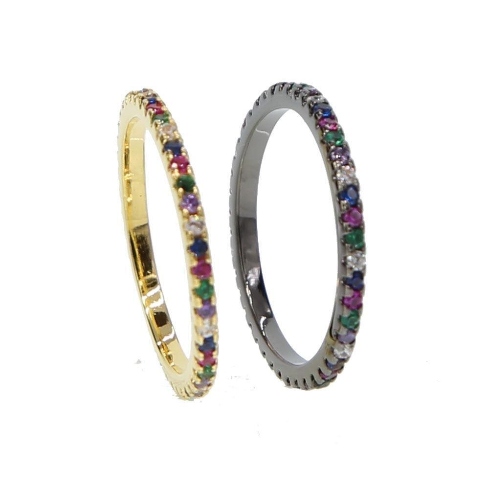 Gold Black Multi Color Rainbow Finger Ring