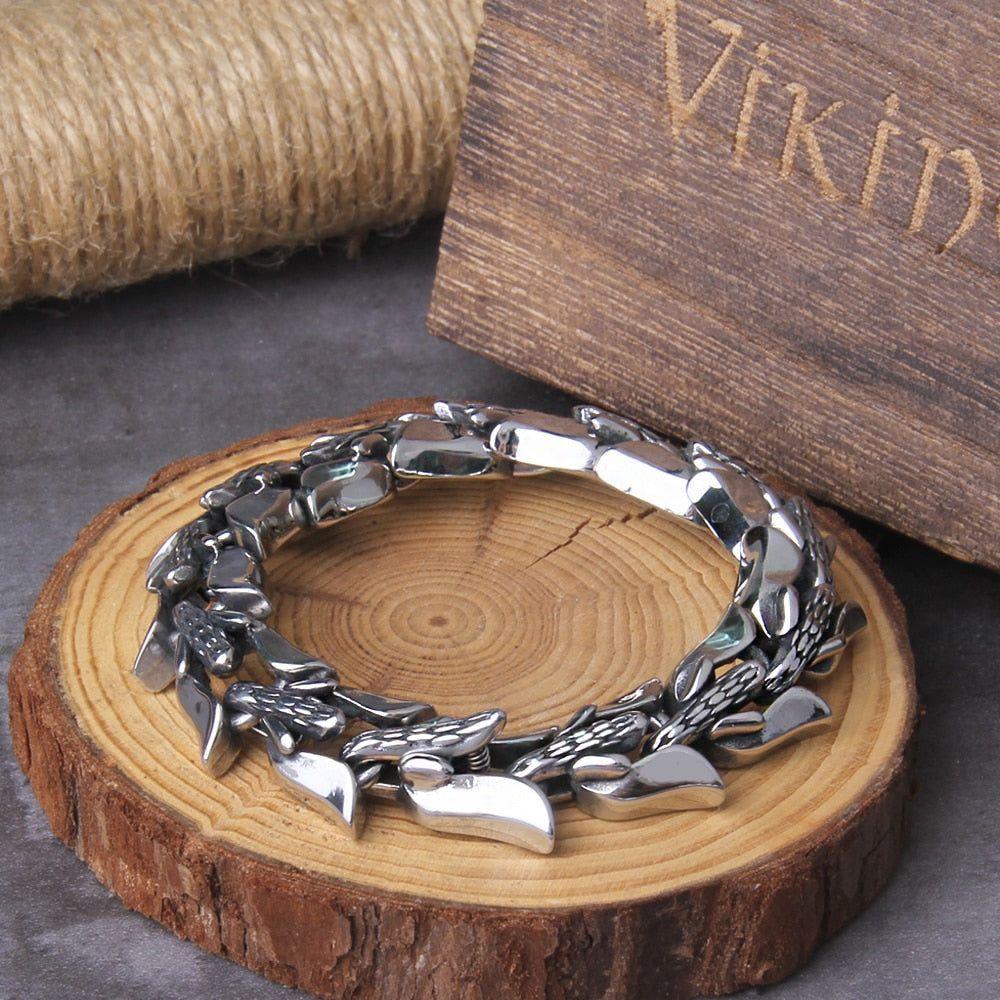 Golden Silver Ouroboros Stainless Steel Bracelets