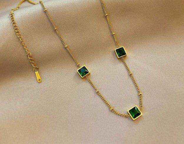 Green Zircon Necklace Stainless Steel