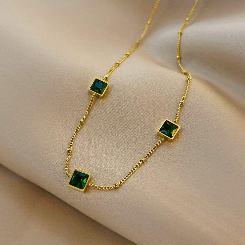 Green Zircon Necklace Stainless Steel