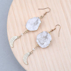 Half Moon Natural White Stone Big Long Earrings