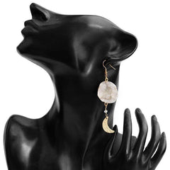 Half Moon Natural White Stone Big Long Earrings