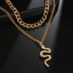 Hip Hop Gold Color Multilayer Snake Pattern Pendant Necklaces