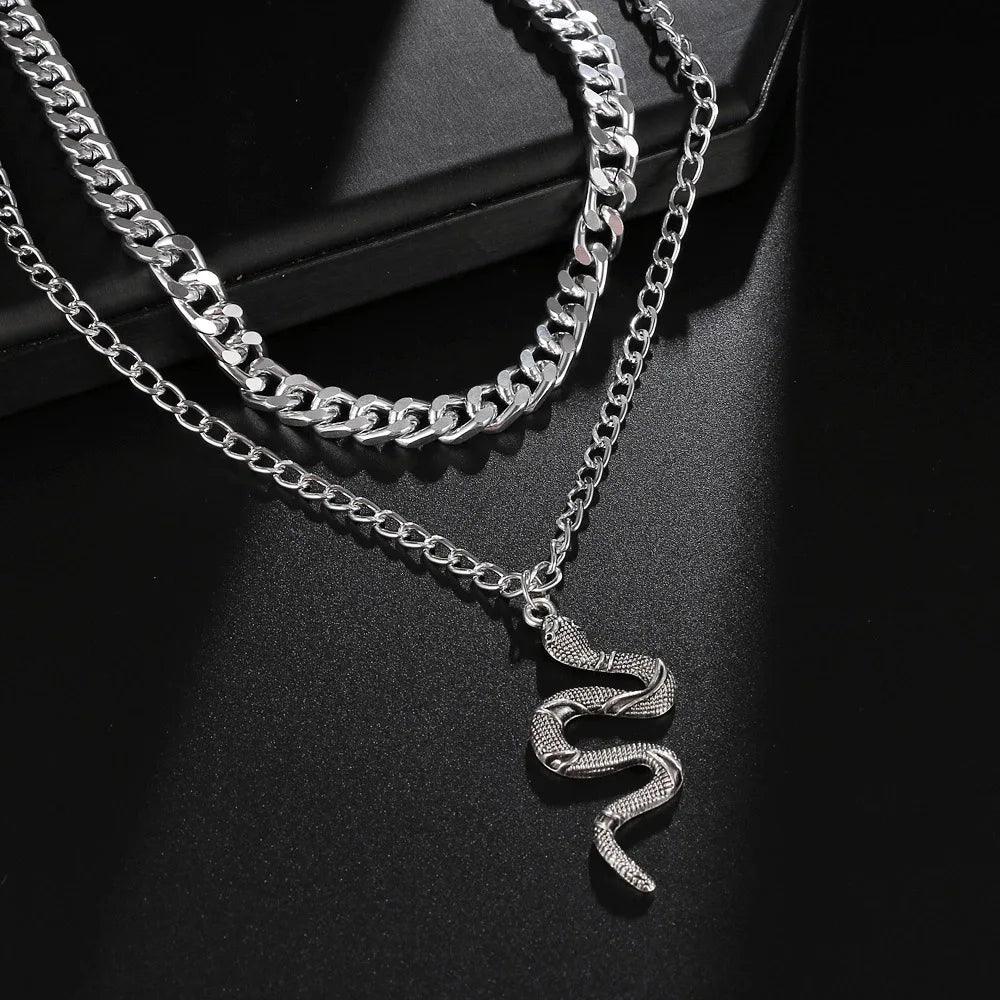 Hip Hop Gold Color Multilayer Snake Pattern Pendant Necklaces