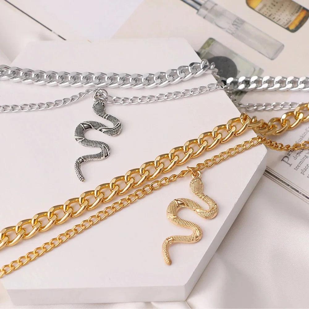 Hip Hop Gold Color Multilayer Snake Pattern Pendant Necklaces