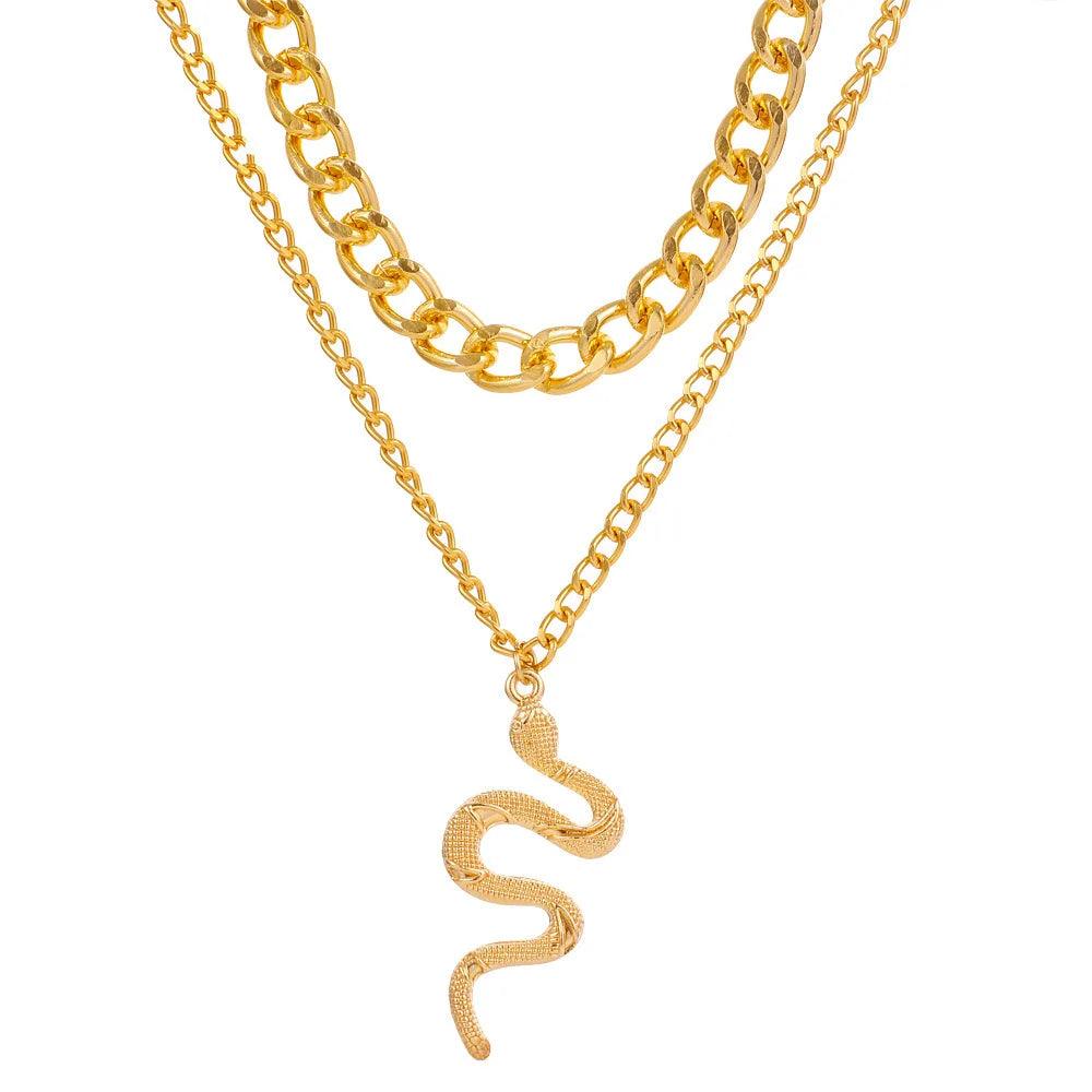 Hip Hop Gold Color Multilayer Snake Pattern Pendant Necklaces