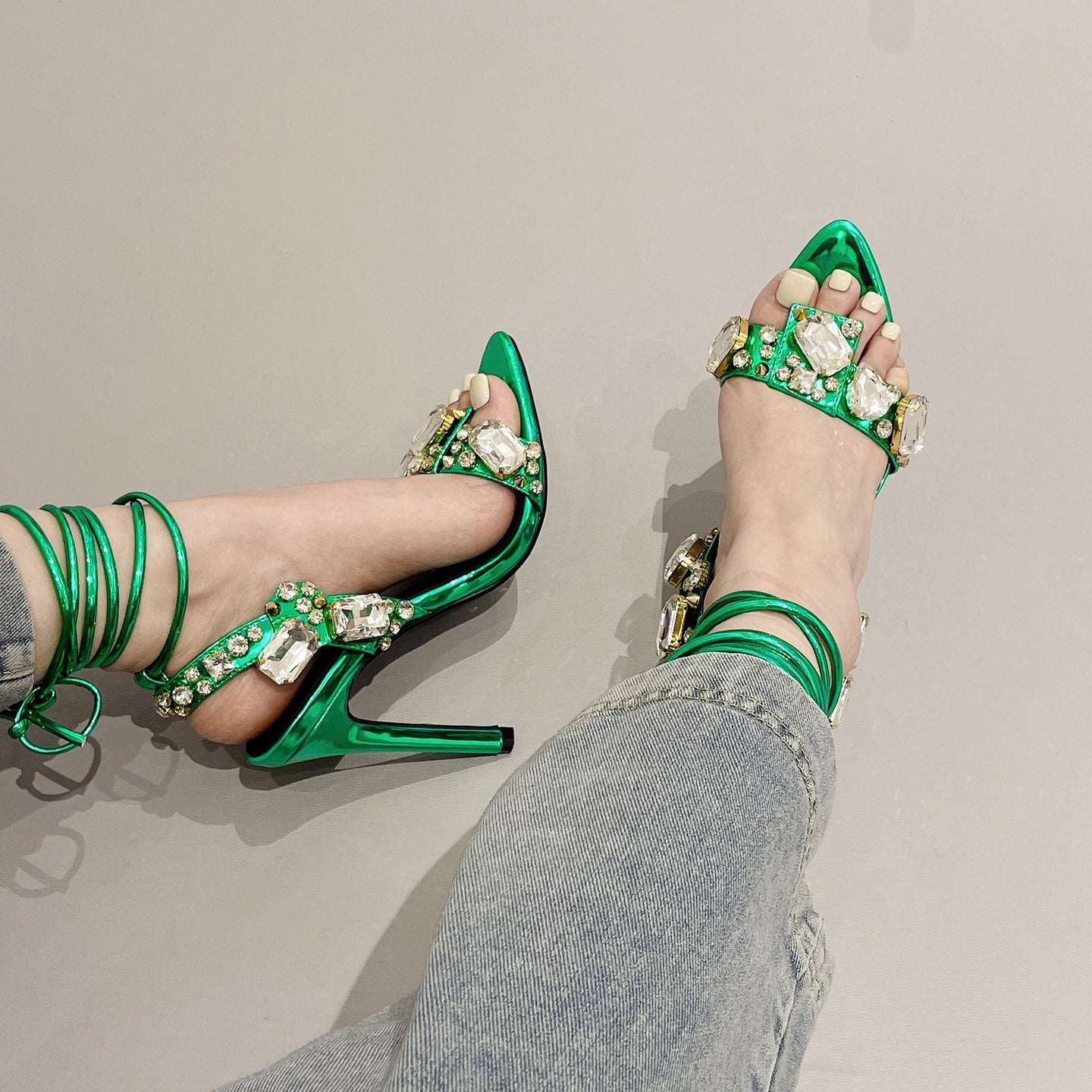 High Heeled Crystal Sandals