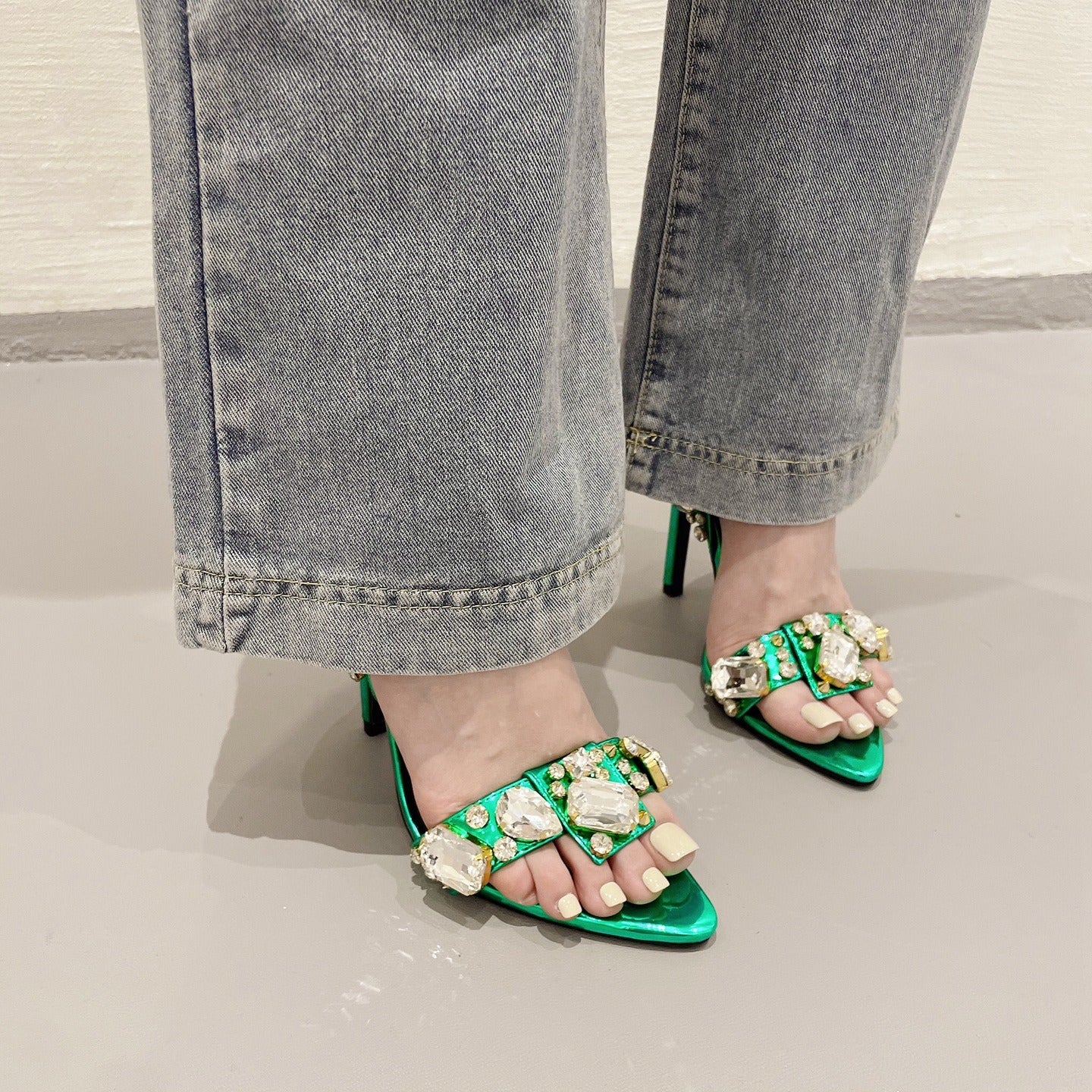 High Heeled Crystal Sandals