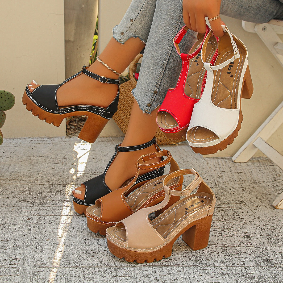 Orange Peep Toe Casual Sandals