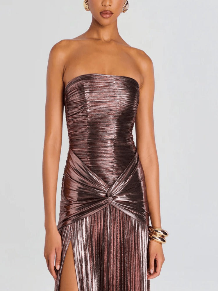 Metallic Pleated Sleeveless Dress