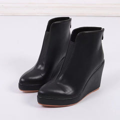 Round Toe Side Zip Platform High Heel Black Boots