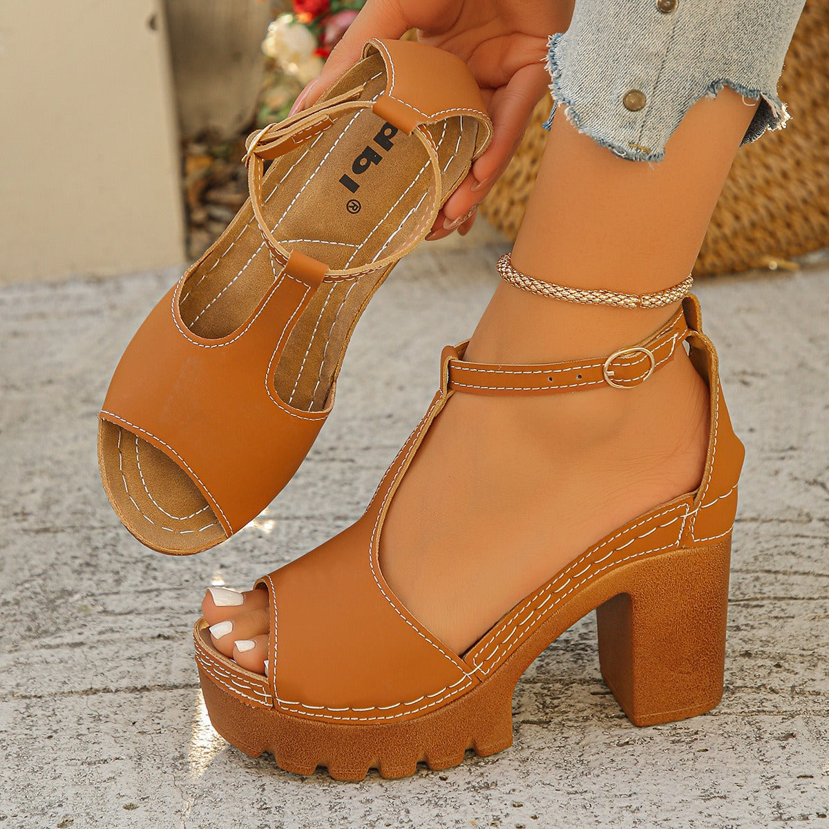 Orange Peep Toe Casual Sandals