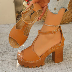 Orange Peep Toe Casual Sandals