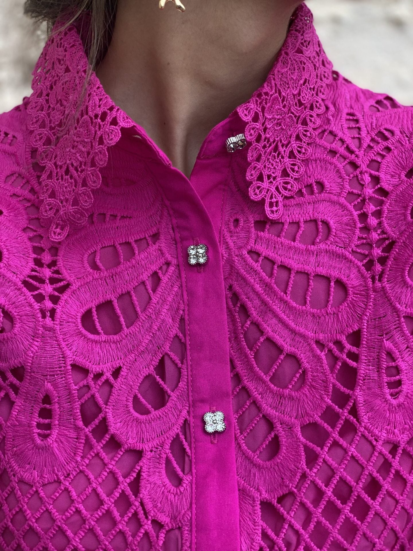 Here Comes The Sun Crochet Lace Puff Sleeve Blouse