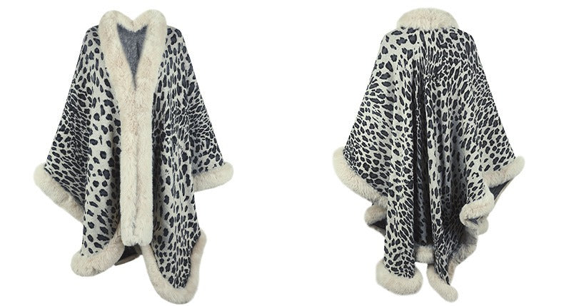 Furry Leopard Print Shawl Sweater