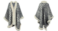 Furry Leopard Print Shawl Sweater