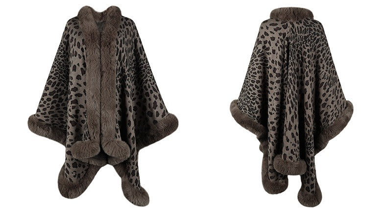 Furry Leopard Print Shawl Sweater
