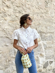 Here Comes The Sun Crochet Lace Puff Sleeve Blouse