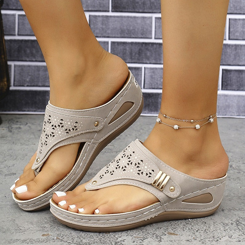 Chic Fringe Wedge Flip-Flops