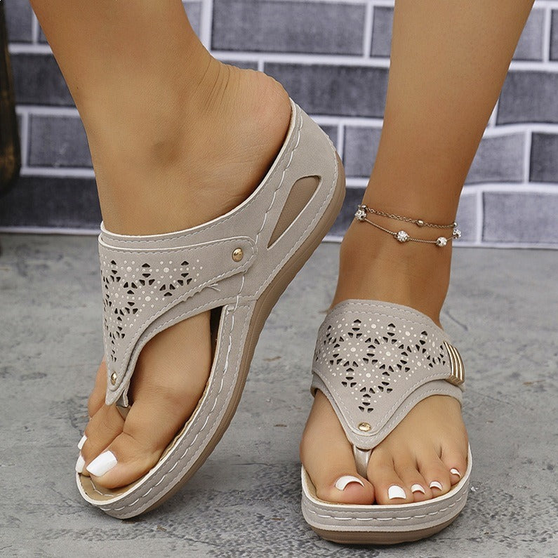Chic Fringe Wedge Flip-Flops