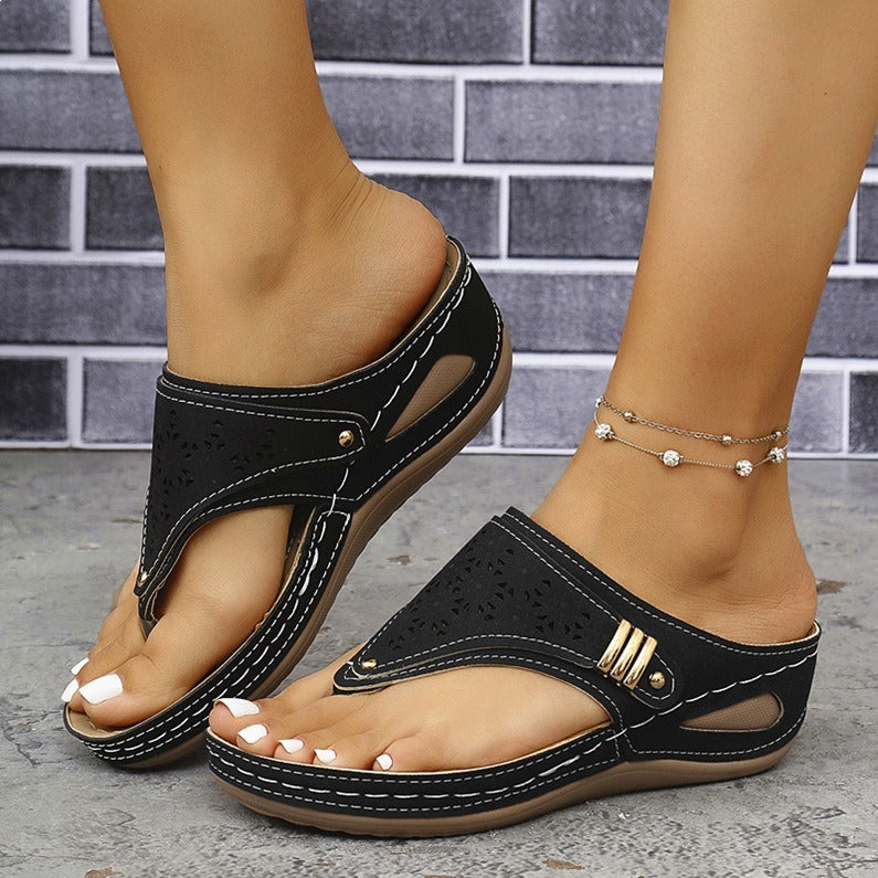 Chic Fringe Wedge Flip-Flops