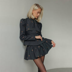 Color-Blocked Butterfly Embroidered Suit