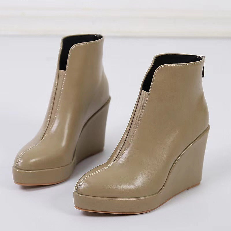 Round Toe Side Zip Platform High Heel Black Boots