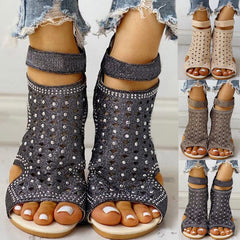 Crystal Fish Mouth Hollow Roma Sandals