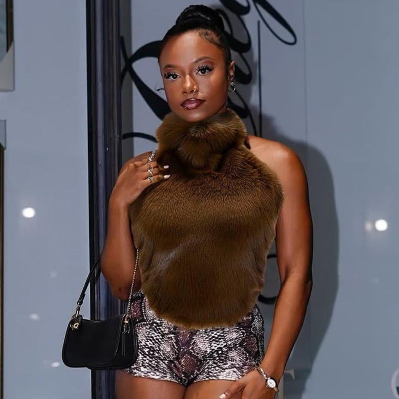 Faux-Fur Halter Top
