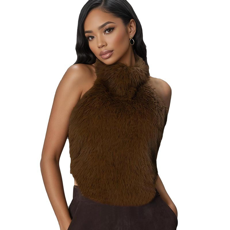 Faux-Fur Halter Top