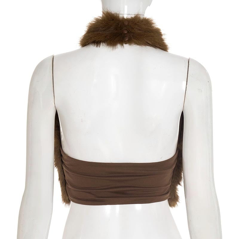 Faux-Fur Halter Top