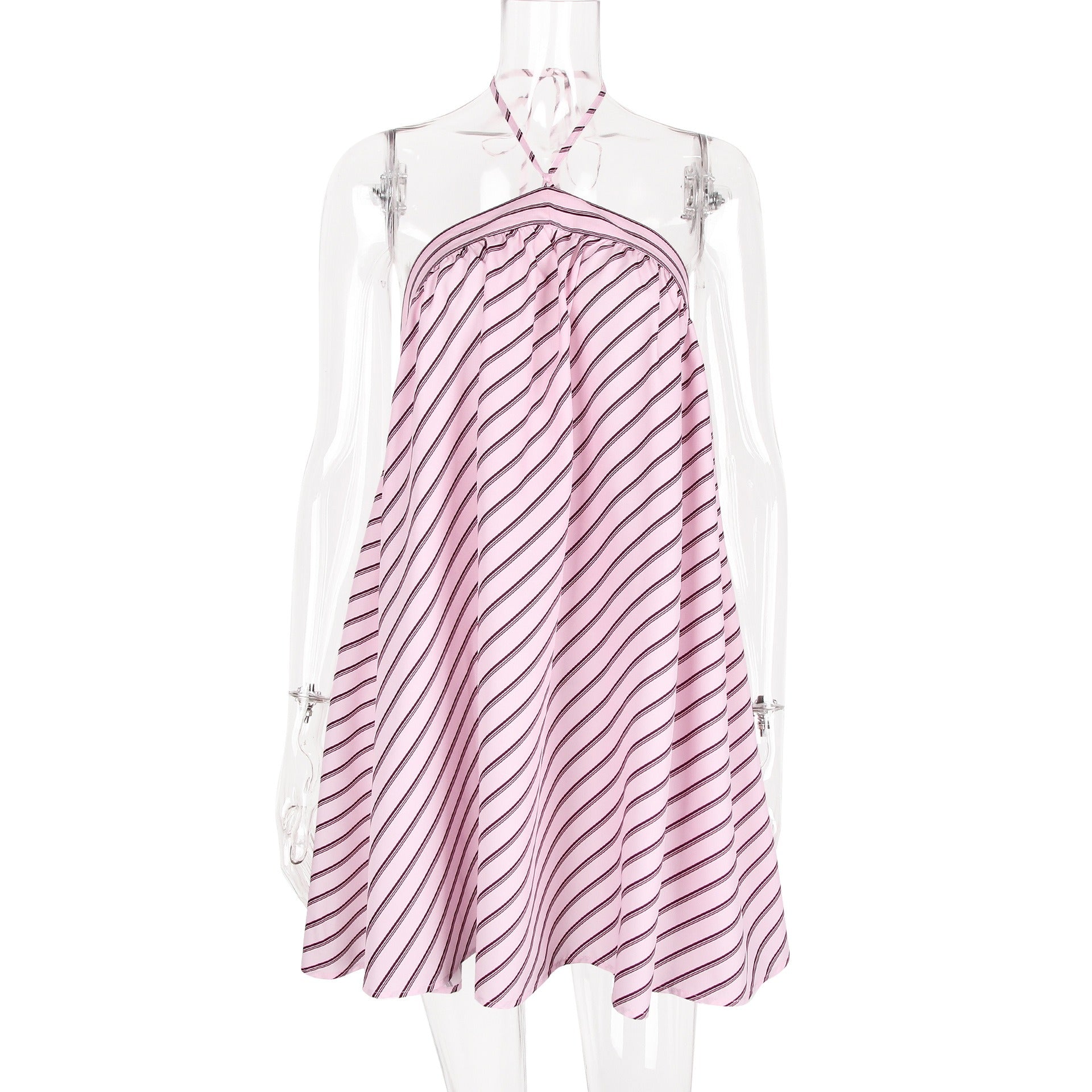 Halter Neck Striped Mini Dress