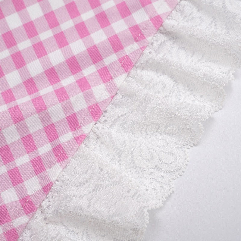 Retro Halterneck Halter Back Plaid Jumpsuit