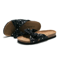 Casual Khaki Beach Slide Sandals Splicing Bow Canvas