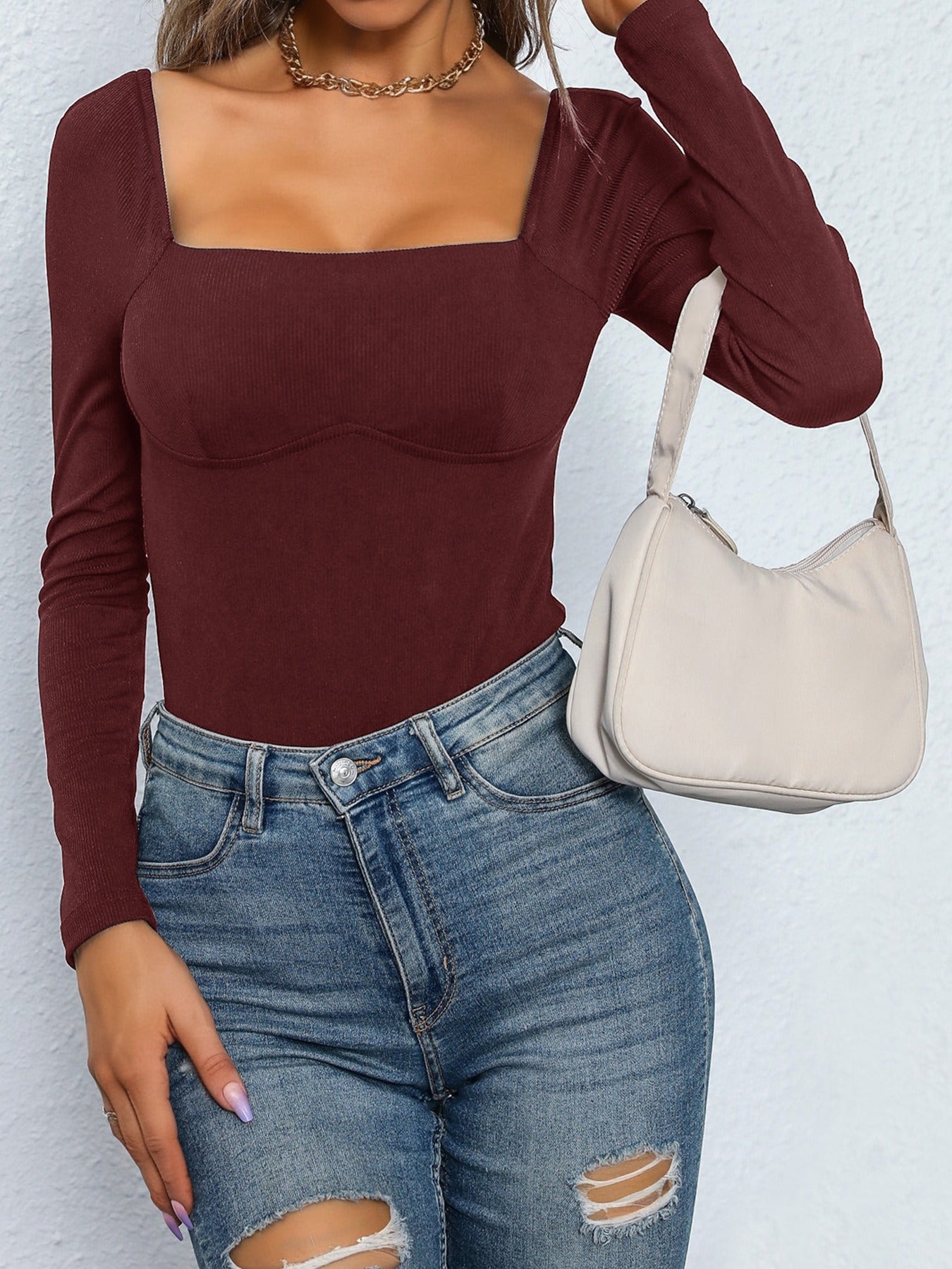 Boat Neck Knitted Bodysuit