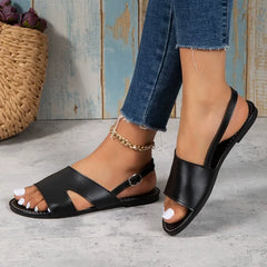 Chic Black Artificial Leather Sandals