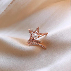 Incomplete Star Pearl Zircon Golden Opening Finger Rings