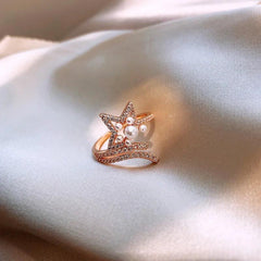 Incomplete Star Pearl Zircon Golden Opening Finger Rings