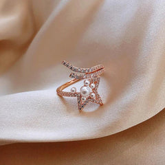 Incomplete Star Pearl Zircon Golden Opening Finger Rings