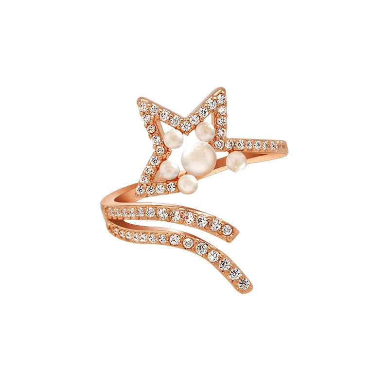 Incomplete Star Pearl Zircon Golden Opening Finger Rings