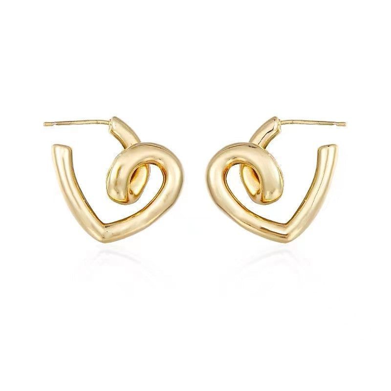 Irregular Spiral Metal Heart Drop Earrings