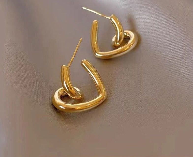 Irregular Spiral Metal Heart Drop Earrings