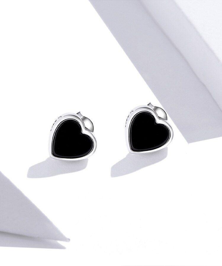 Korean 925 Sterling Silver Black Mini Earrings