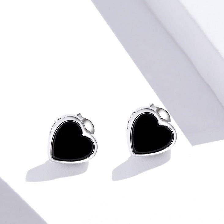 Korean 925 Sterling Silver Black Mini Earrings