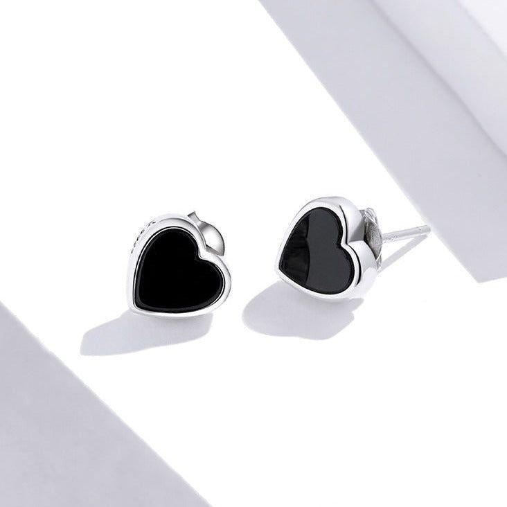 Korean 925 Sterling Silver Black Mini Earrings