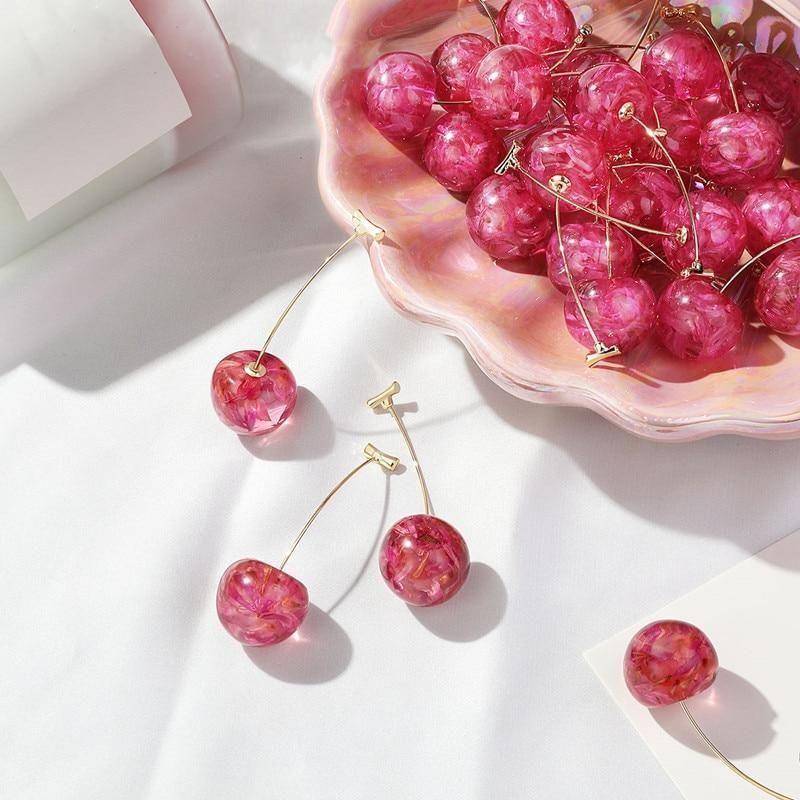 Long Earrings Acrylic Sweet Cherry