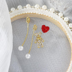 Long Earrings Crystal Heart Bear Pearl